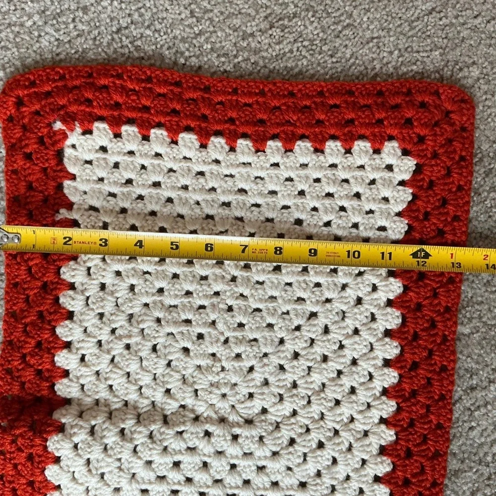 Hand Crocheted Table Runner & 2‎ Placemats Set Red Cream Cottagecore Farmhouse